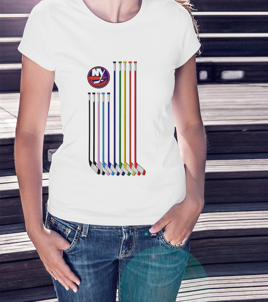 NY Islanders Hockey Pride LGBT Rainbow Sticks T-Shirt