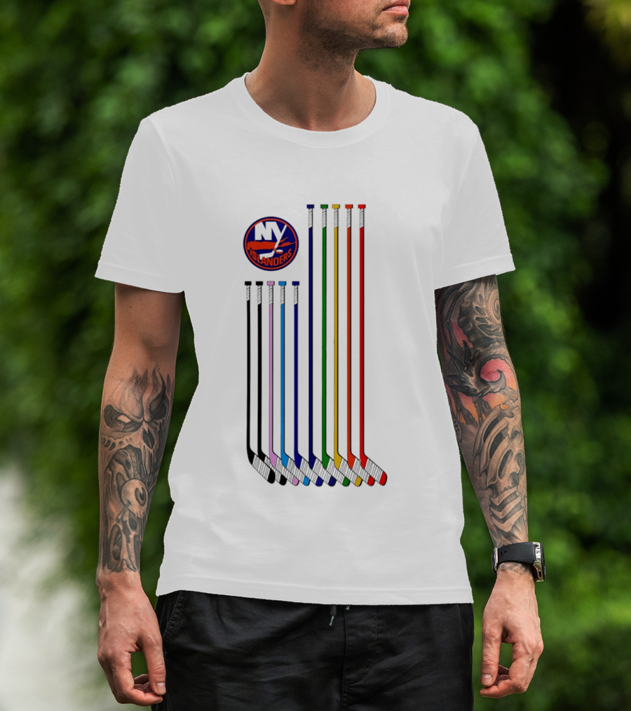 NY Islanders Hockey Pride LGBT Rainbow Sticks T-Shirt