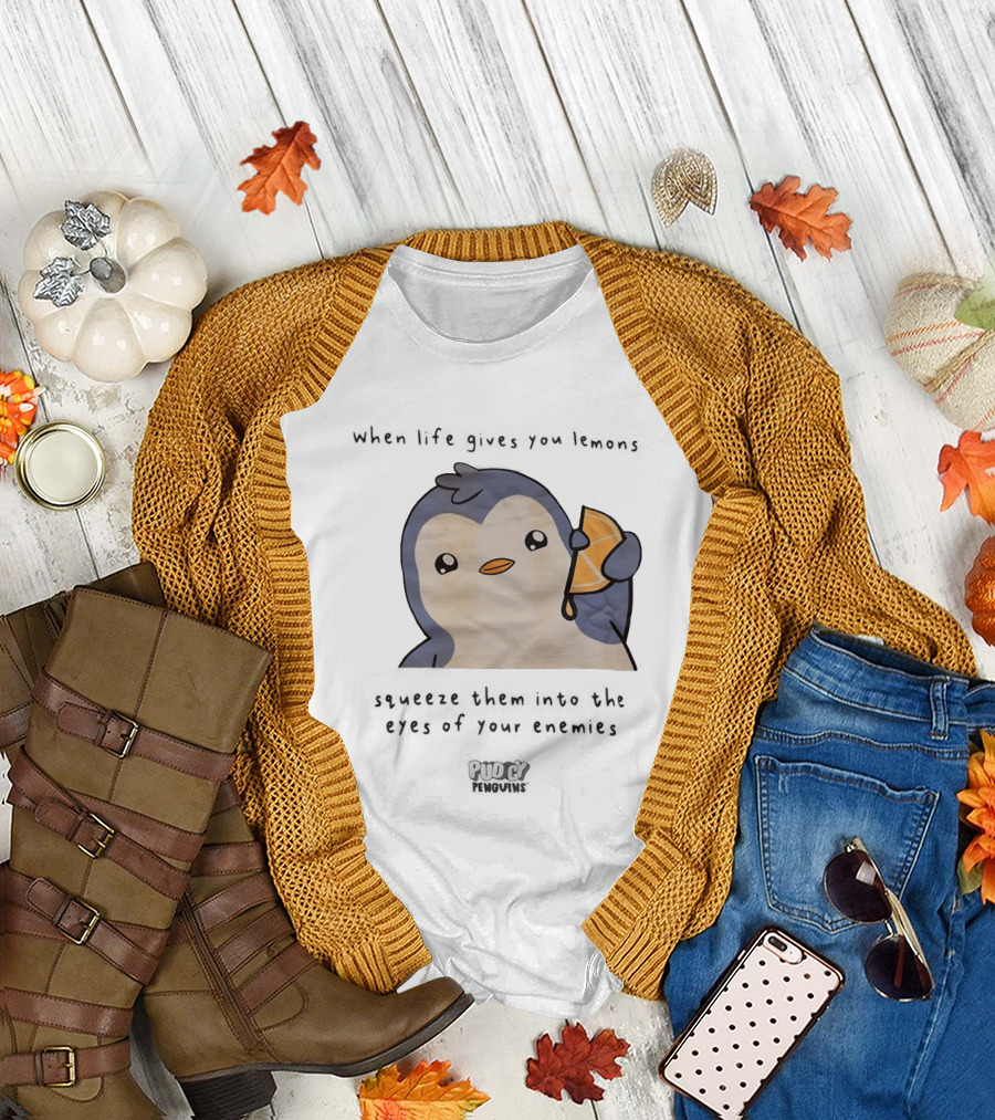 When Life Gives You Lemons Squeeze Them Into The Eyes Of Your Enemies Pudgy Penguins Cartoon T-Shirt