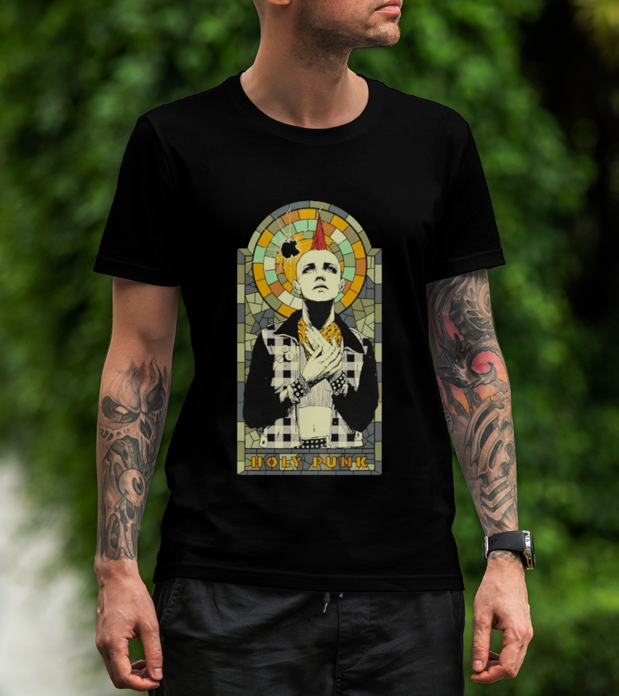 Holy Punk Rock Stained Glass Punk With Mohawk And Plaid Jacket T-Shirt
