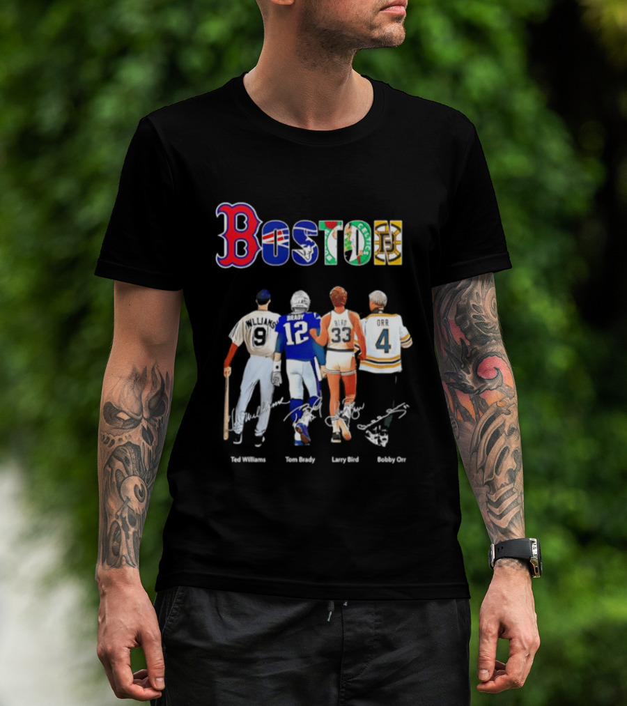 Boston Sports Icons Ted Williams Tom Brady Larry Bird Bobby Orr T-Shirt