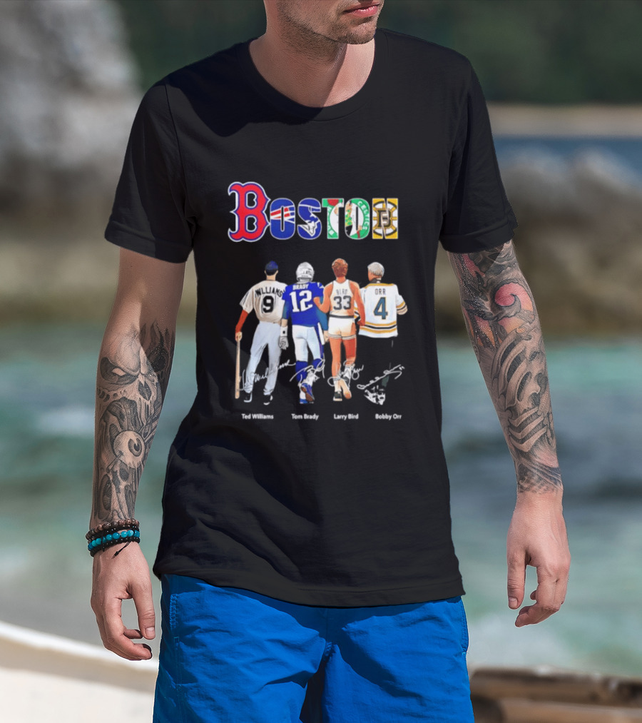 Boston Sports Icons Ted Williams Tom Brady Larry Bird Bobby Orr T-Shirt