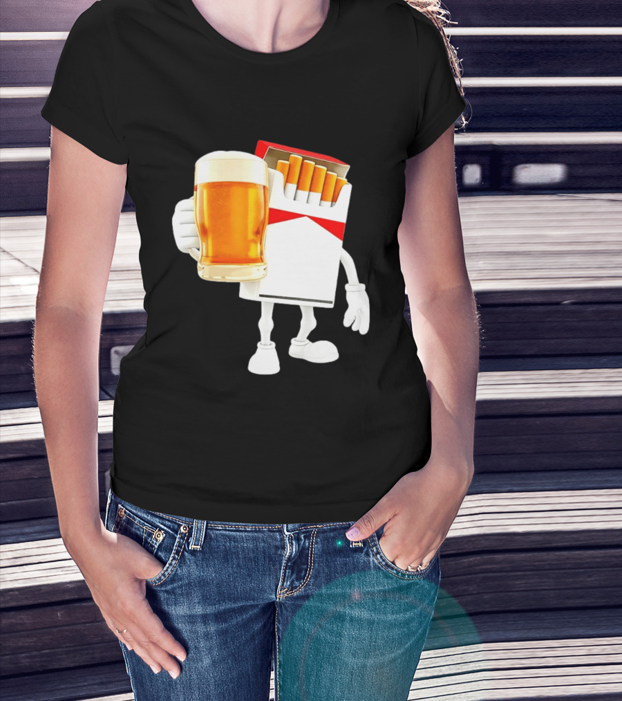 Pack Of Cigs With Beer Drinking Beer Smoking Cigarettes T-Shirt