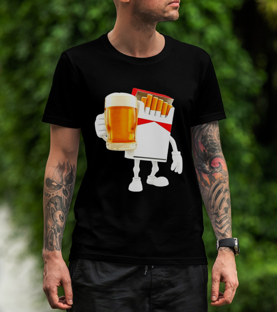 Pack Of Cigs With Beer Drinking Beer Smoking Cigarettes T-Shirt