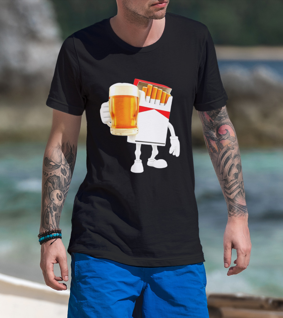 Pack Of Cigs With Beer Drinking Beer Smoking Cigarettes T-Shirt