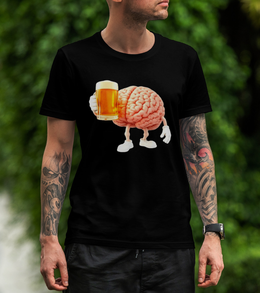 Brain Holding Beer Meme Fun Drinking Humor T-Shirt
