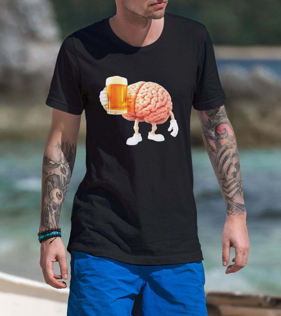 Brain Holding Beer Meme Fun Drinking Humor T-Shirt