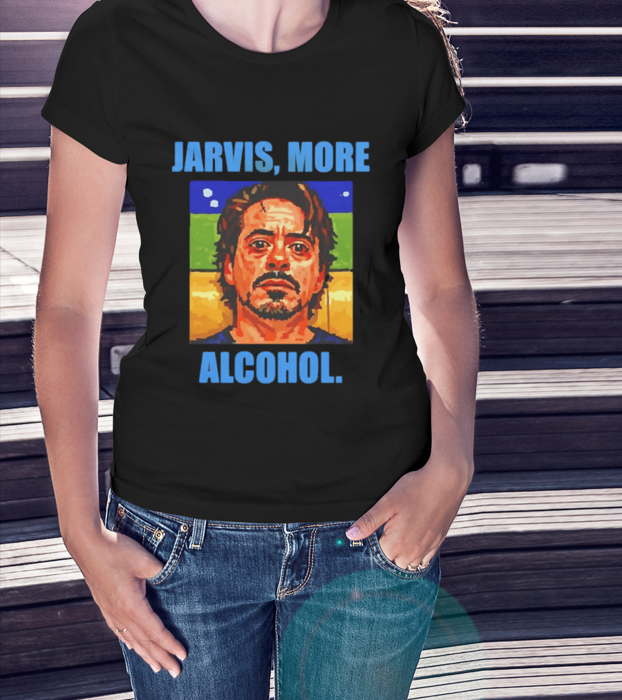 Jarvis More Alcohol Meme Iron Man Portrait Pop T-Shirt