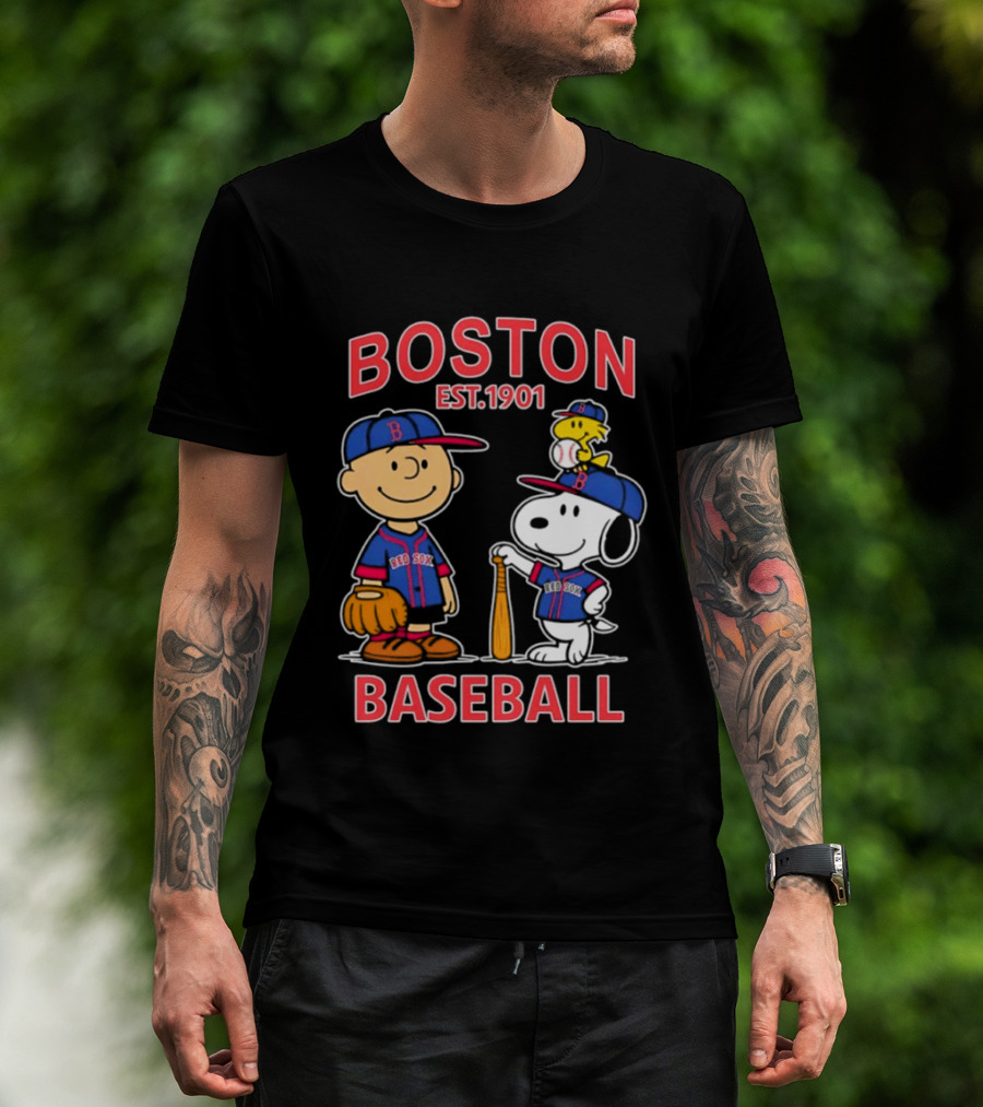 Boston Baseball Charlie Brown Snoopy Red Sox Est 1901 T-Shirt