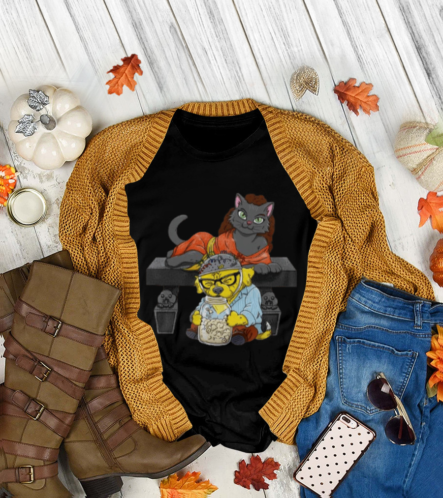 Proton Pets Cats and Dogs Mass Caring Together on Skull Bench T-Shirt