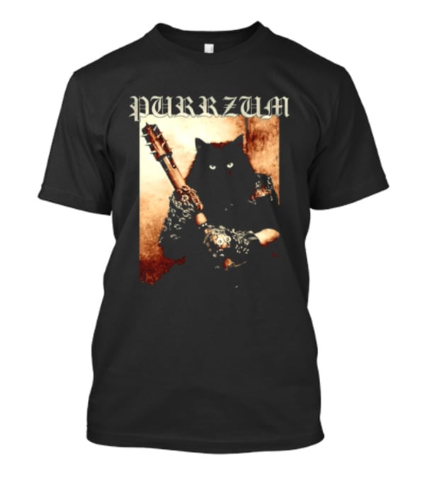 Purrzum Cat Black Metal Aesthetic Feline Holding Guitar T-Shirt