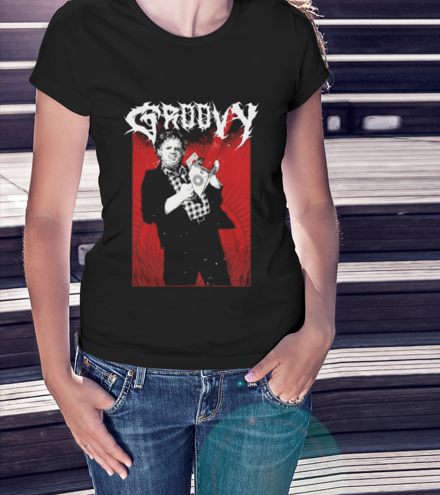 Groovy Metal Leatherface The Texas Chain Saw Massacre Horror T-Shirt