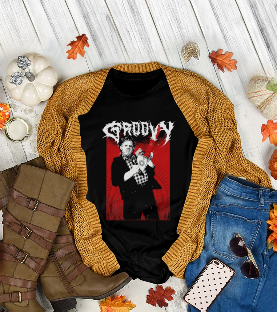 Groovy Metal Leatherface The Texas Chain Saw Massacre Horror T-Shirt