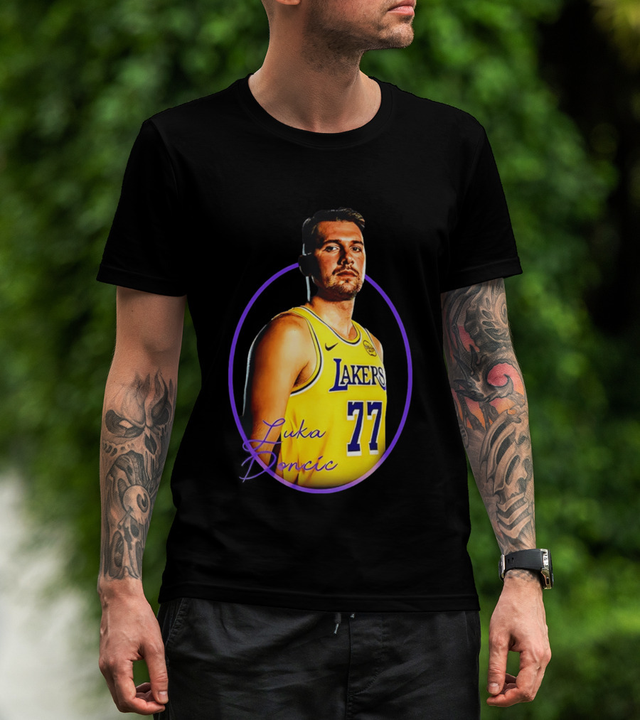 Los Angeles Lakers Luka Doncic 77 Yellow Jersey Image T-Shirt