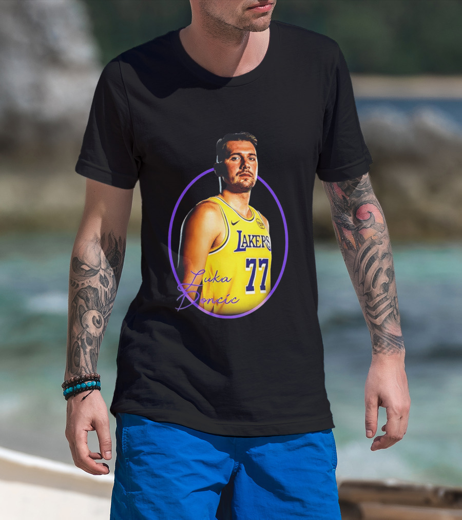 Los Angeles Lakers Luka Doncic 77 Yellow Jersey Image T-Shirt