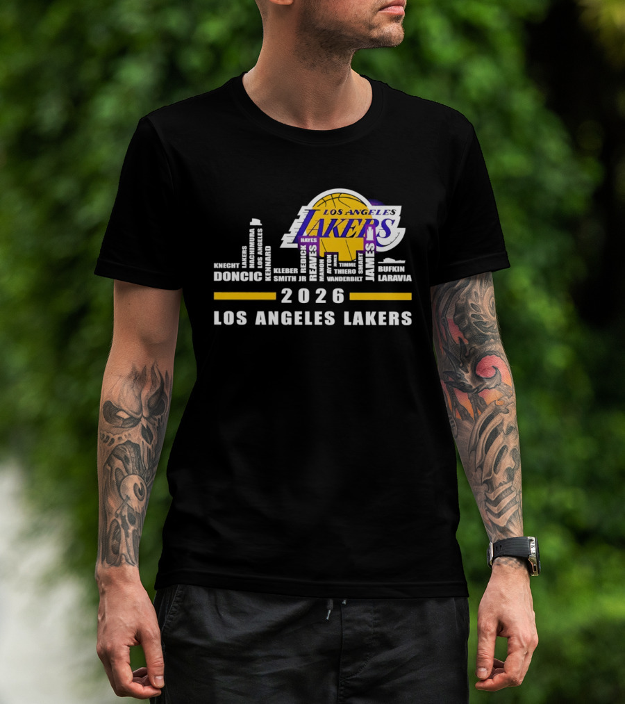 NBA Los Angeles Lakers 2026 Skyline Hayes And Doncic T-Shirt