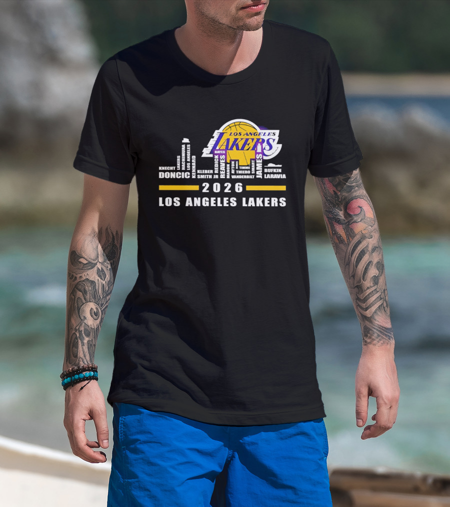 NBA Los Angeles Lakers 2026 Skyline Hayes And Doncic T-Shirt