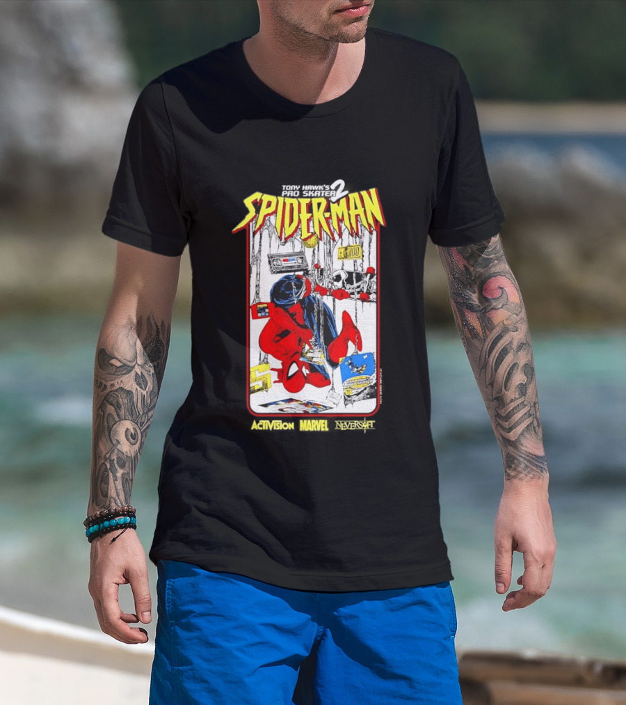 Spider Man Marvel Comics Tony Hawk's Pro Skater 2 Video Game Scene T-Shirt