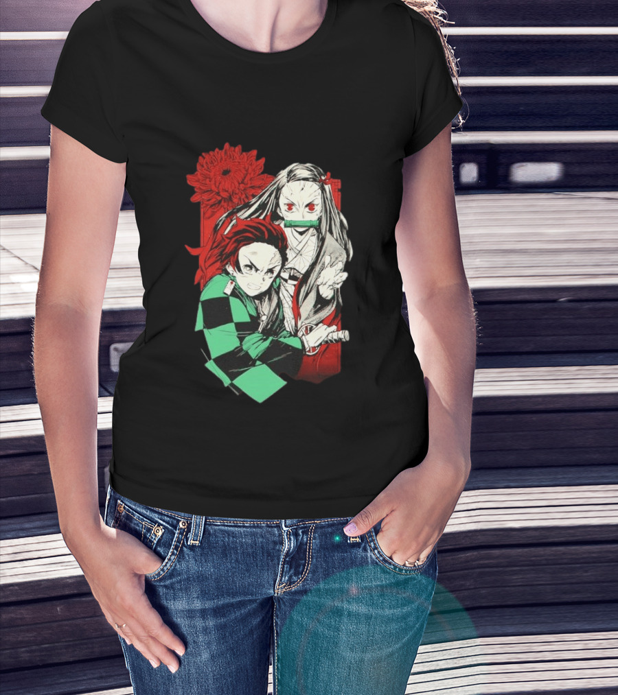 Tanjiro And Nezuko Demon Slayer Manga Red Flower T-Shirt
