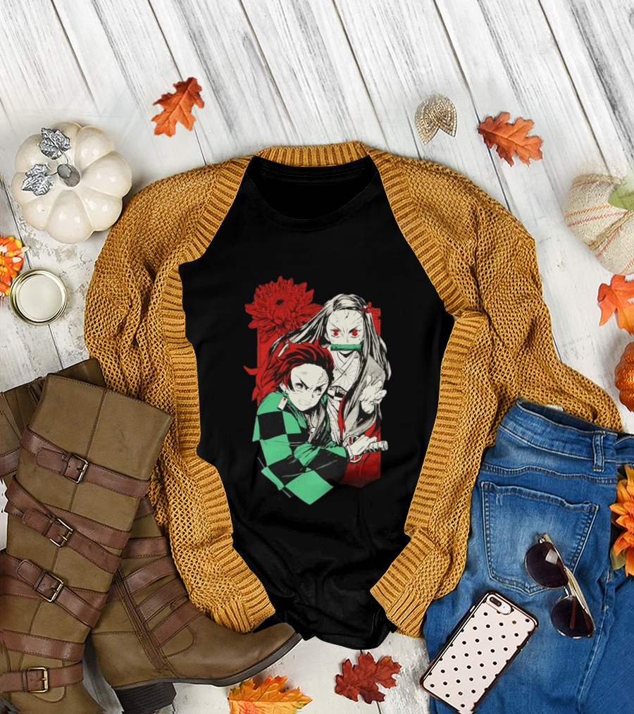 Tanjiro and Nezuko Demon Slayer Manga Red Flower T-Shirt