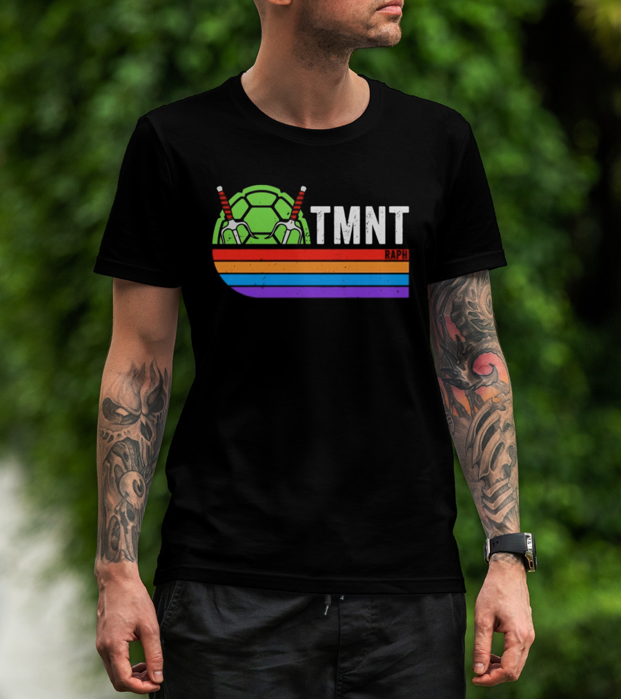 TMNT Raphael Raph Turtle Shell Sai Weapons Rainbow T-Shirt