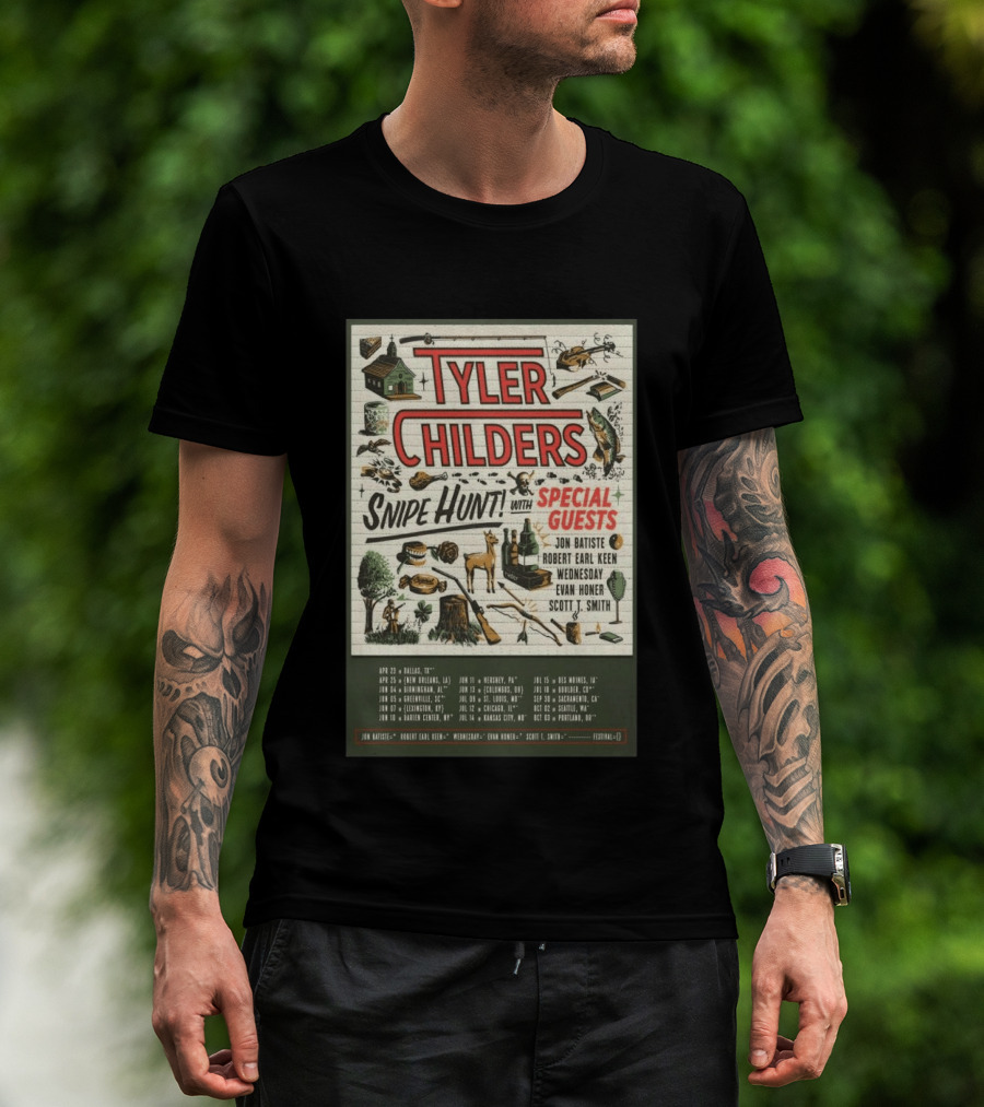 Tyler Childers Snipe Hunt Tour 2026 Special Guests Jon Batiste Robert Earl Keen Wednesday Evan Honer Scott Smith T-Shirt