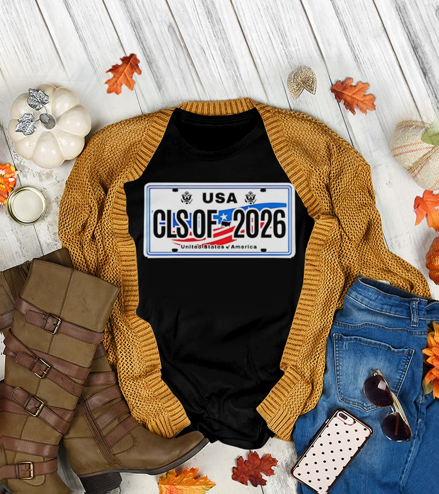USA Class of 2026 American Flag Graduation License Plate T-Shirt