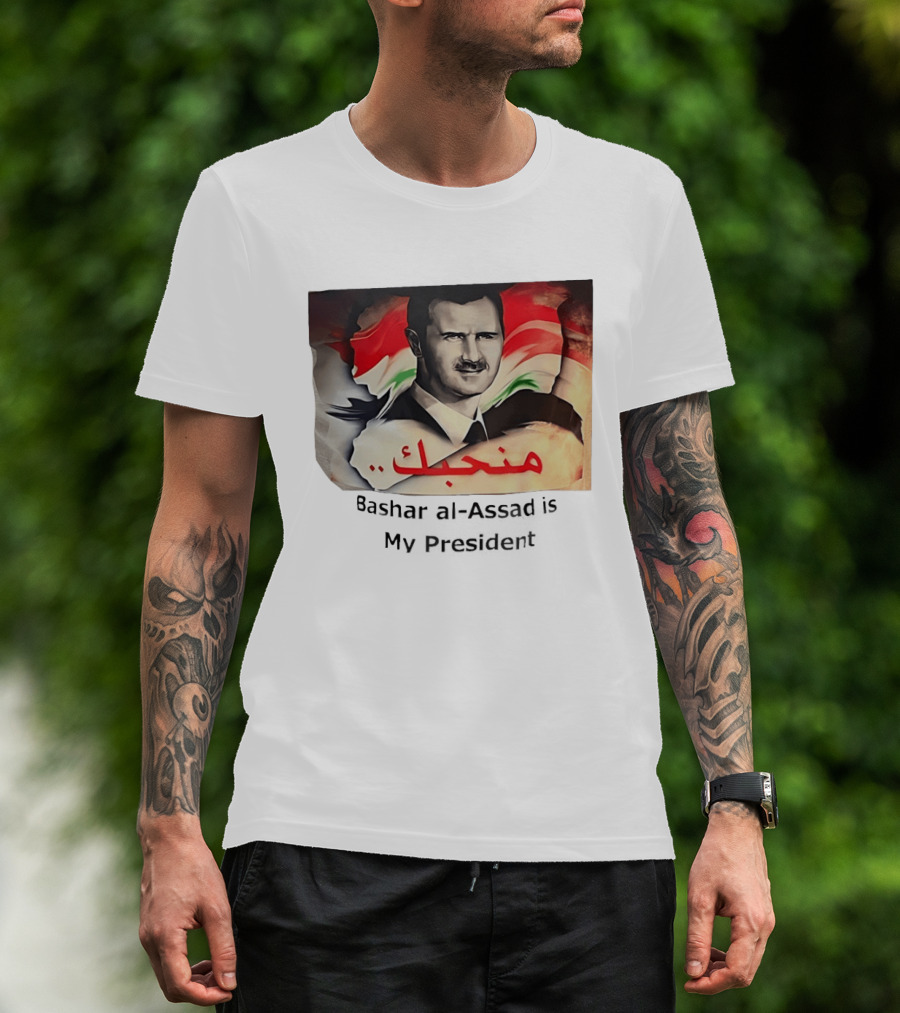 Bashar Al Assad Portrait With Syrian Flag T-Shirt