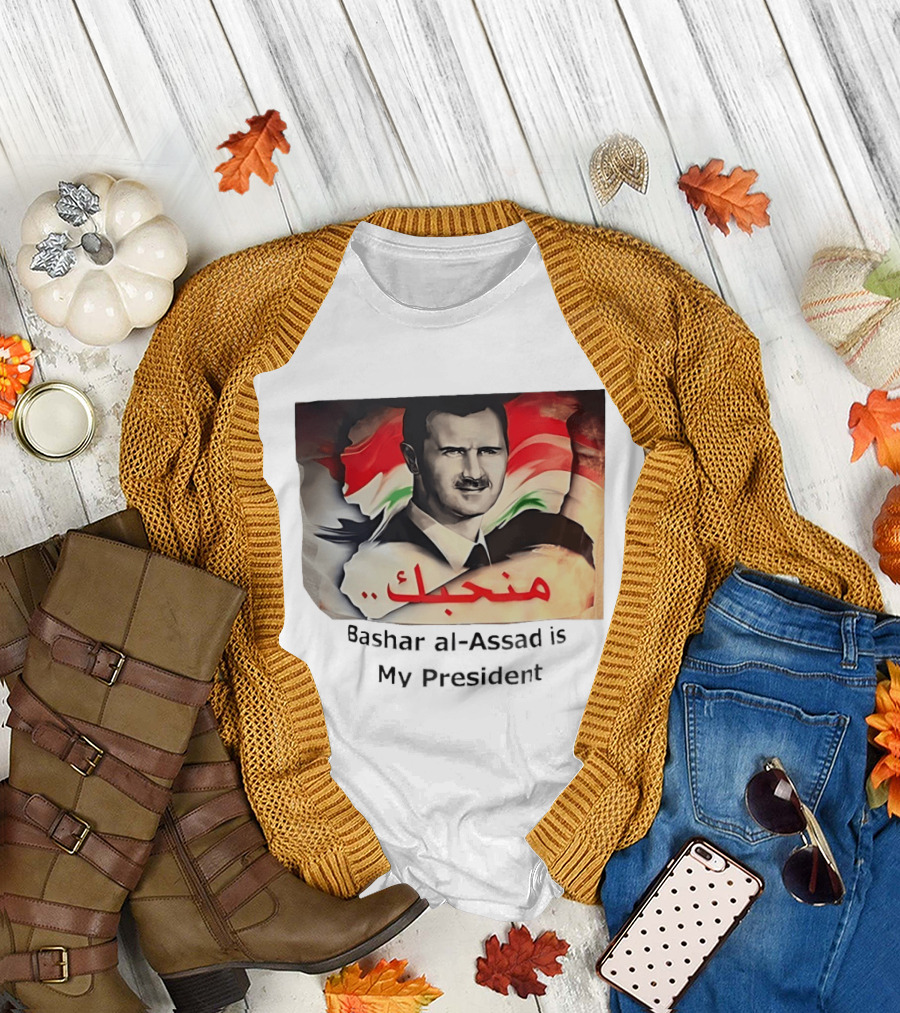 Bashar Al Assad Portrait With Syrian Flag T-Shirt