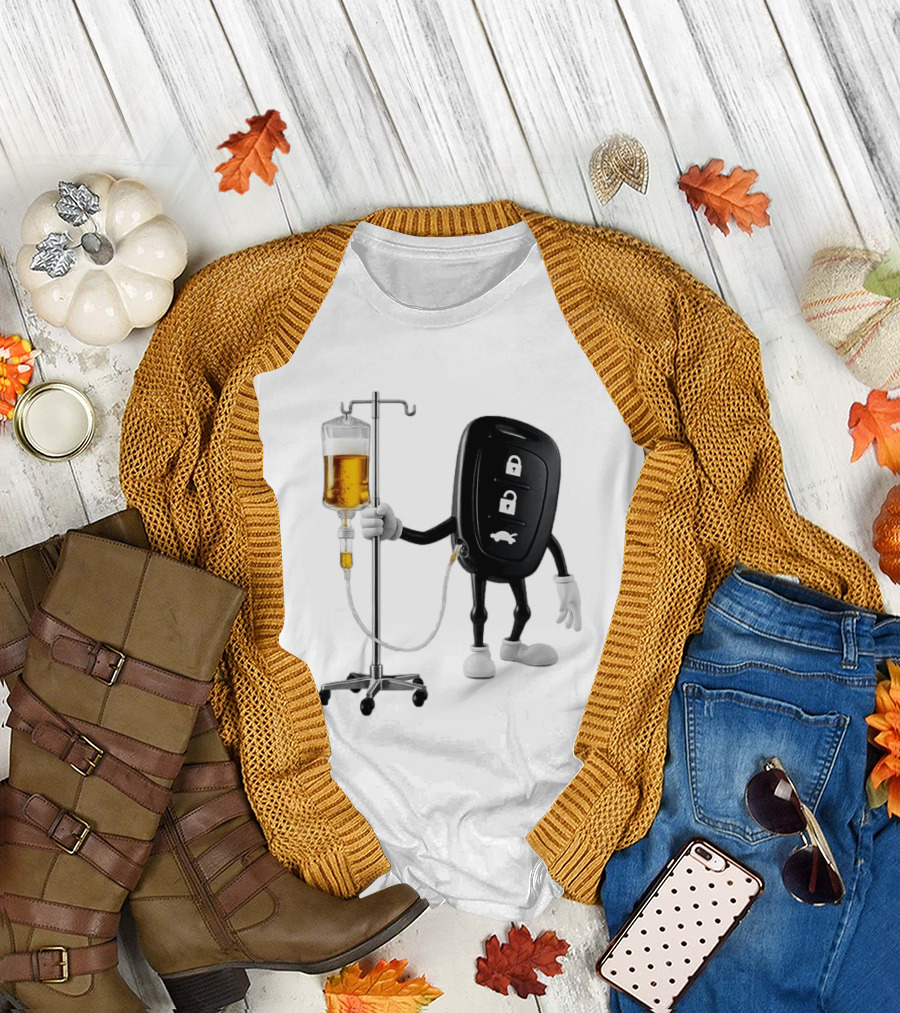 Car Keys with IV Beer Do Not Drink Alcohol When Driving Warning T-Shirt