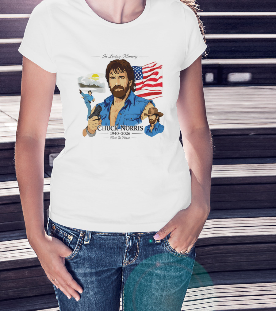 Chuck Norris Legends Never Die 1940 2026 American Flag T-Shirt