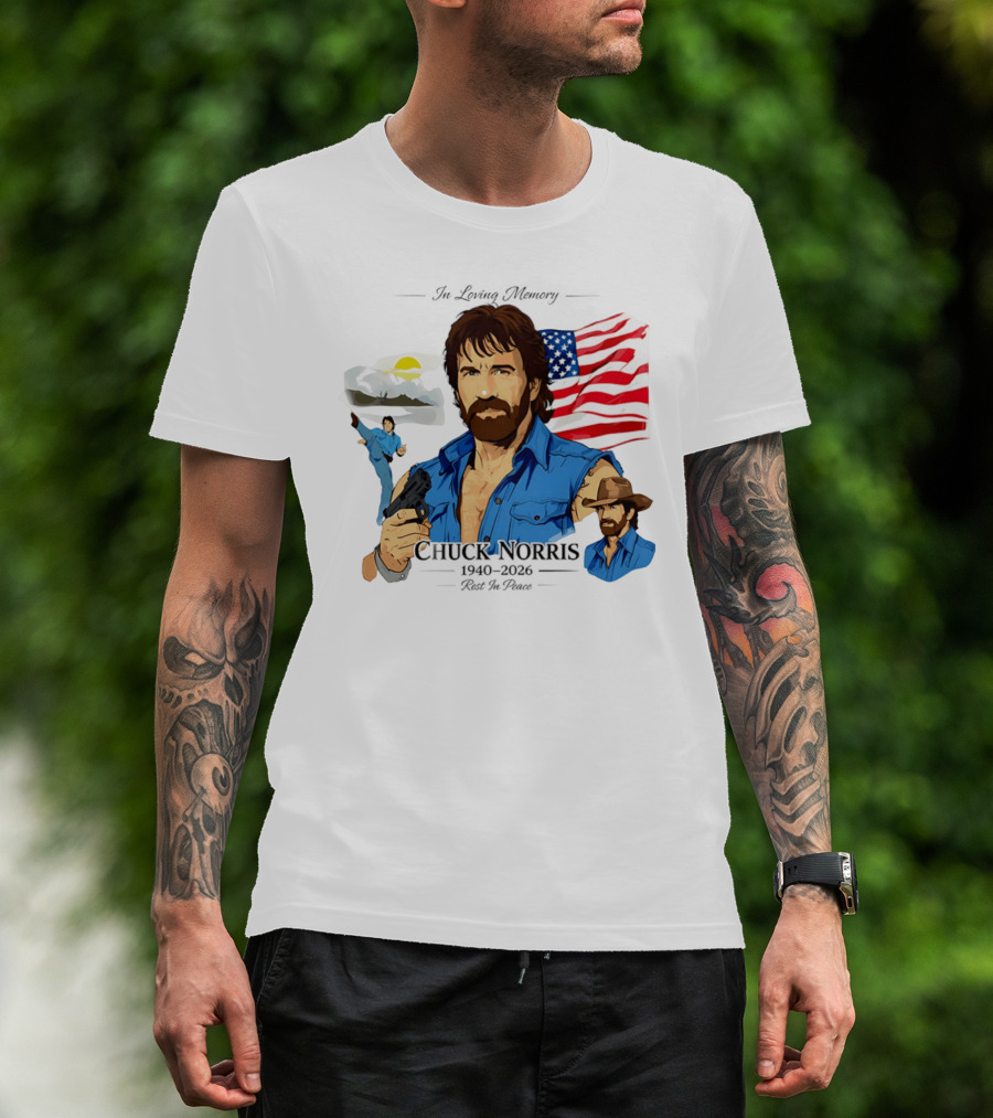 Chuck Norris Legends Never Die 1940 2026 American Flag T-Shirt