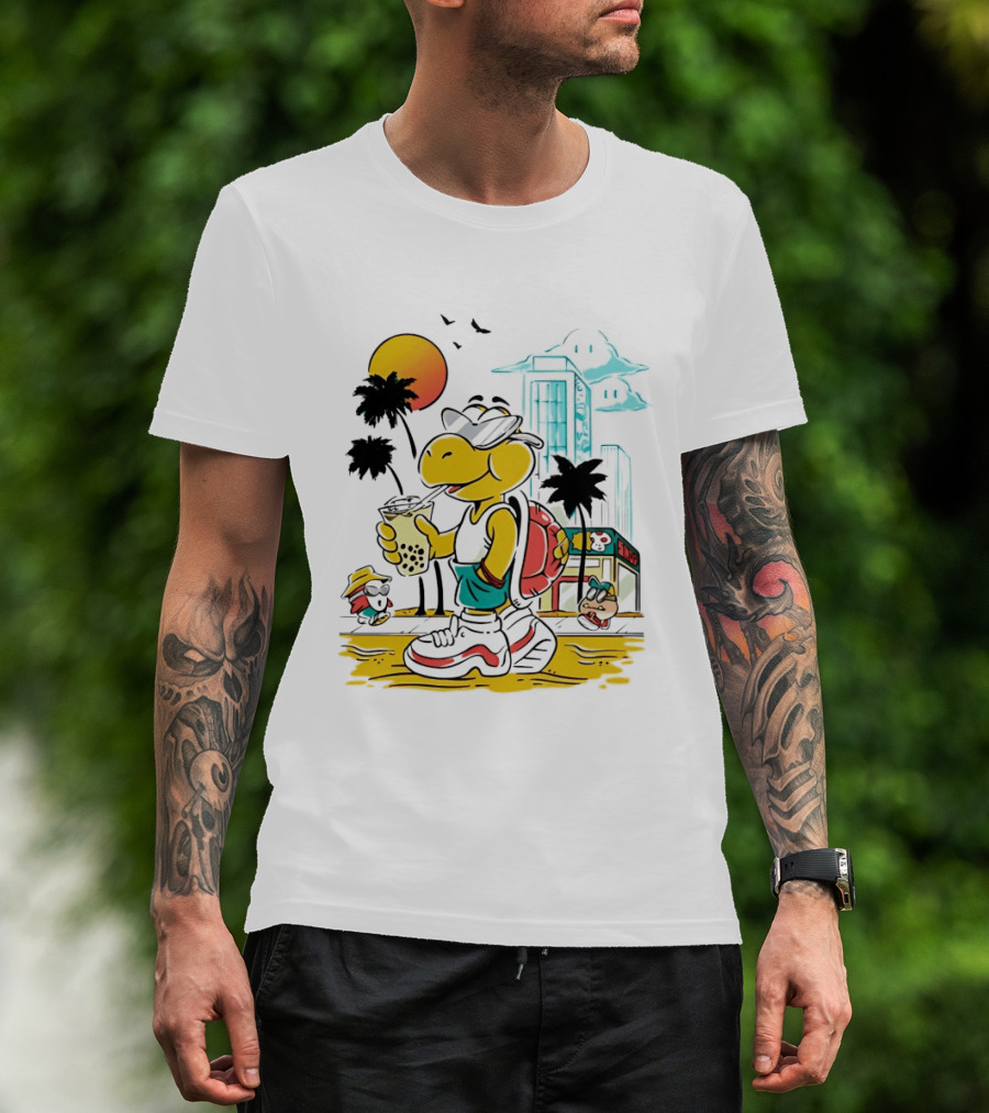 Koopa Troopa Beach Day Vibes With Bubble Tea And Palm Trees T-Shirt