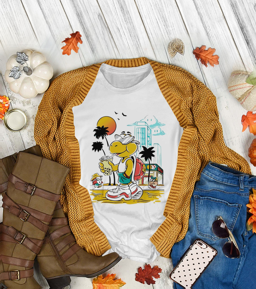 Koopa Troopa Beach Day Vibes with Bubble Tea and Palm Trees T-Shirt