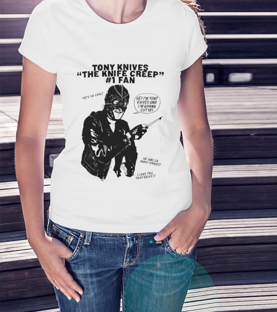 Tony Knives The Knife Creep Volume One Leather Jacket Mysterious True Crime Legendary Horror Movie Night Stalk Western Adventure T-Shirt