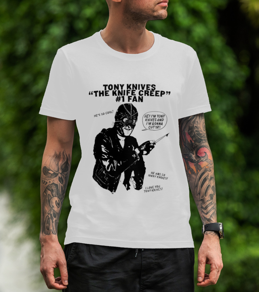 Tony Knives The Knife Creep Volume One Leather Jacket Mysterious True Crime Legendary Horror Movie Night Stalk Western Adventure T-Shirt