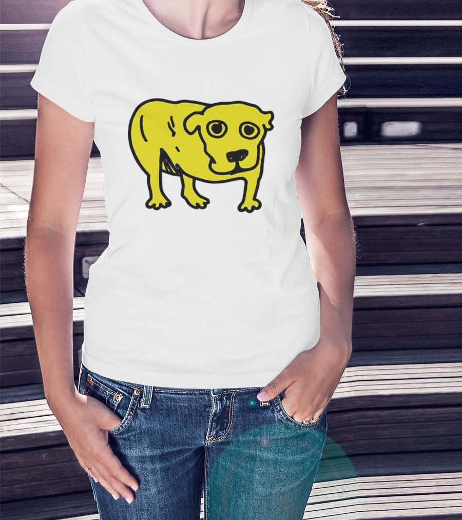Tripod Dog Doodle Minimalist Yellow Canine Drawing T-Shirt