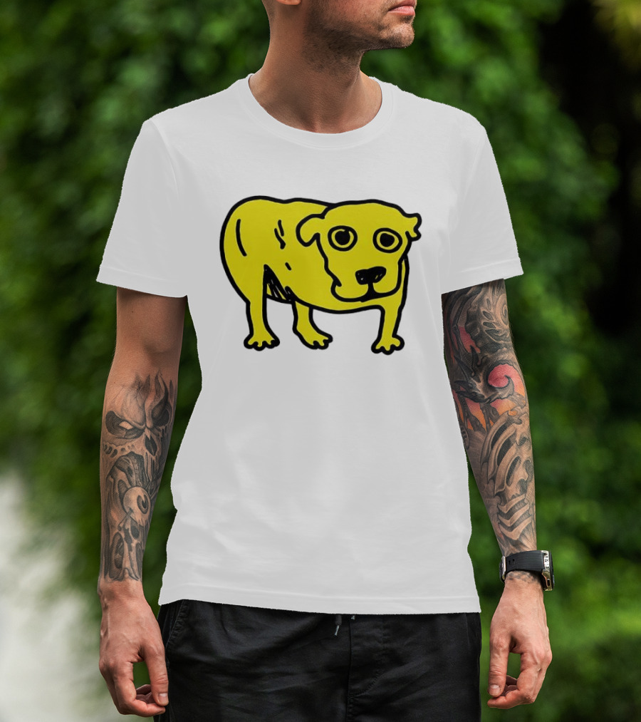 Tripod Dog Doodle Minimalist Yellow Canine Drawing T-Shirt