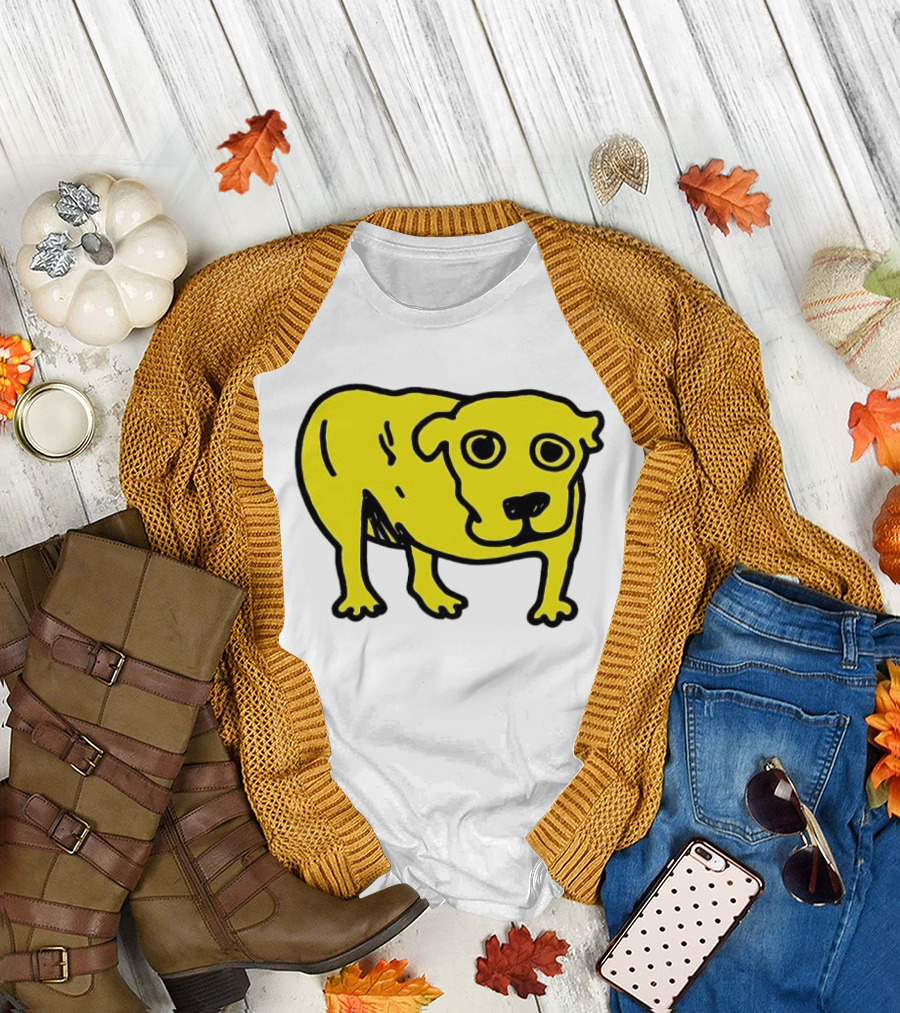 Tripod Dog Doodle Minimalist Yellow Canine Drawing T-Shirt