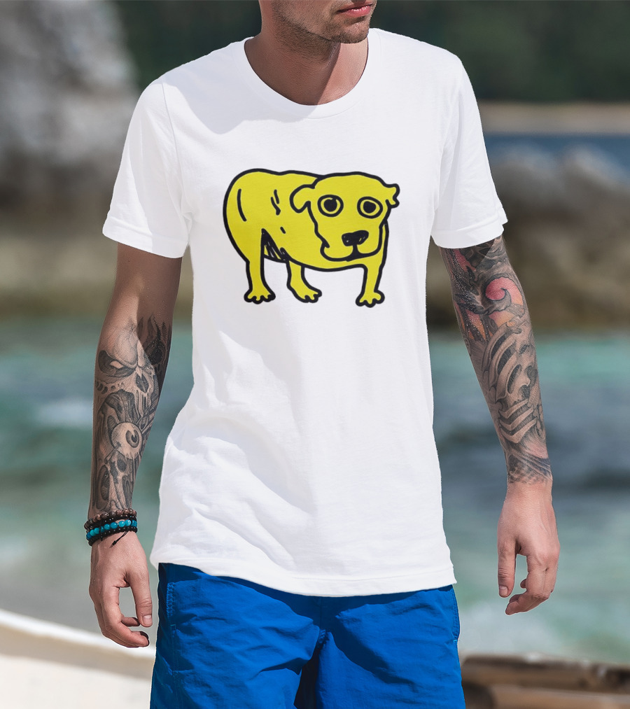 Tripod Dog Doodle Minimalist Yellow Canine Drawing T-Shirt