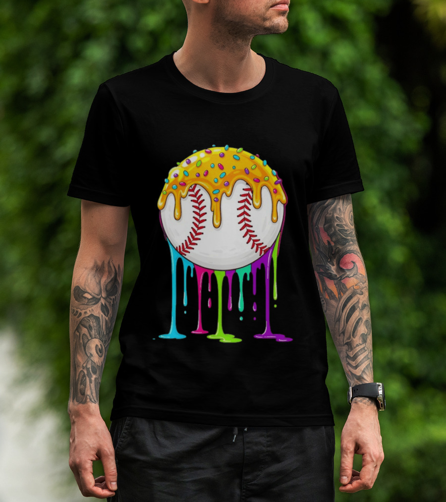 Baseball Dripping Icing Candy Sprinkles Rainbow T-Shirt