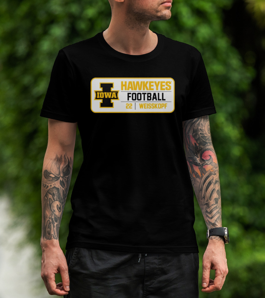 Iowa Hawkeyes Football 22 Weisskopf Black Gold T-Shirt