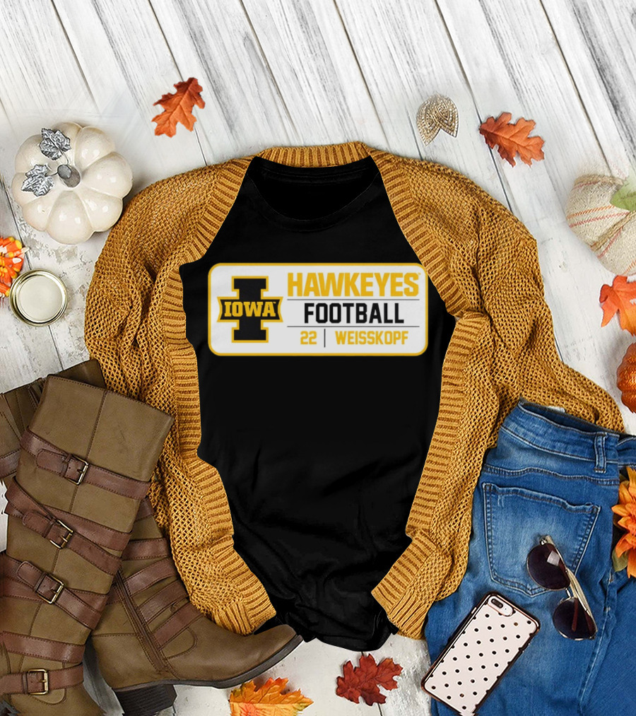 Iowa Hawkeyes Football 22 Weisskopf Black Gold T-Shirt