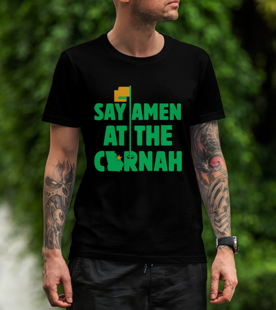Say Amen At The Cornah Golf Flag Star Motif T-Shirt