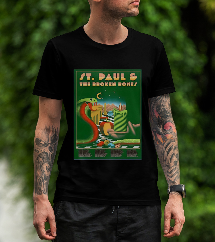 St Paul And The Broken Bones 2026 North America Tour Snake Candle Chessboard T-Shirt