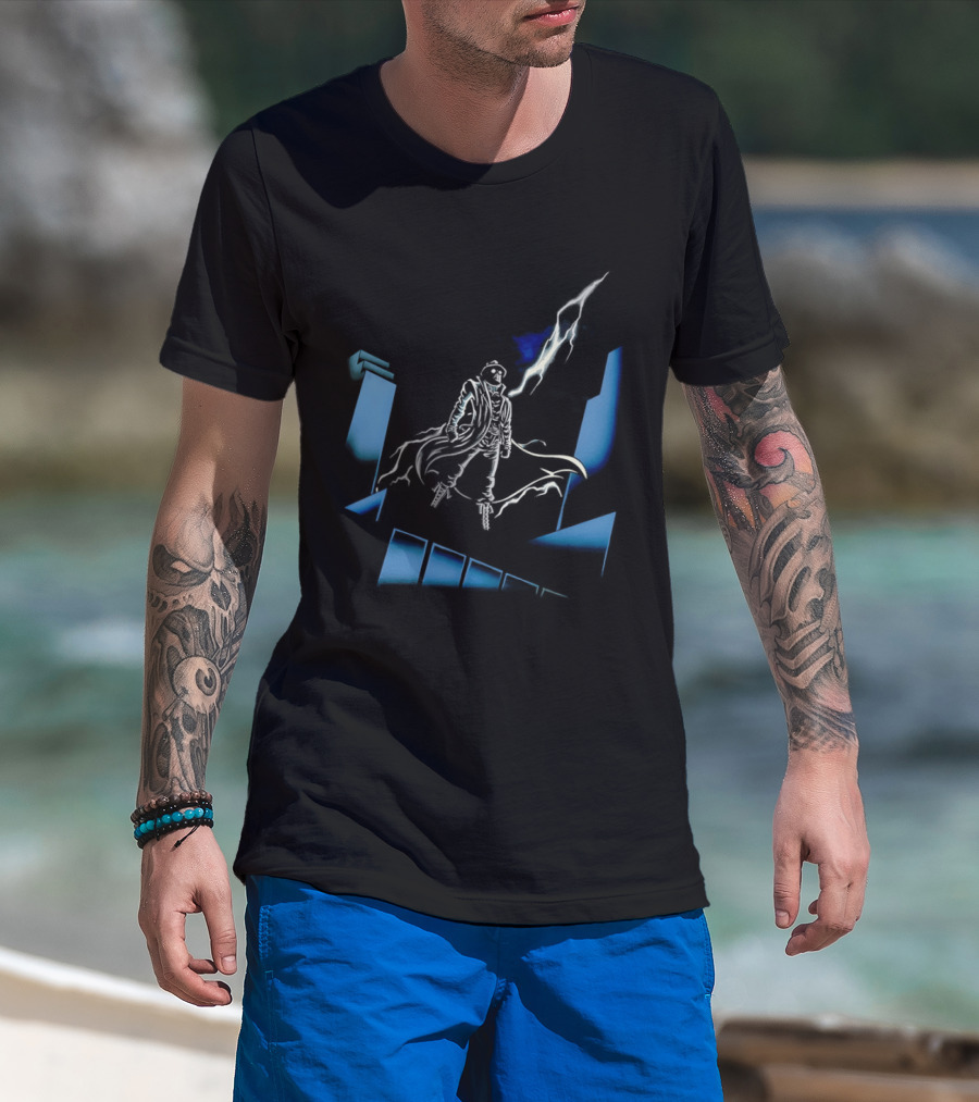 Mysterious Man Trench Coat Lightning Building Spider Man Noir T-Shirt
