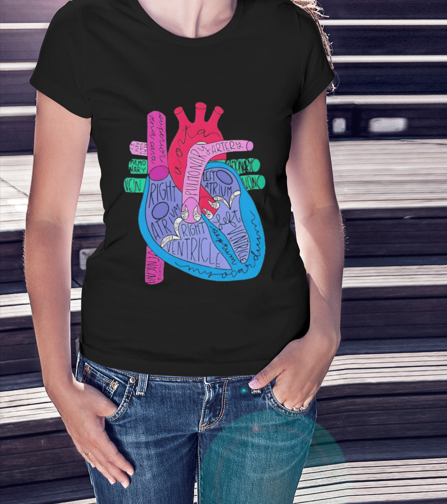 Heart Anatomy Aorta Pulmonary Artery Superior Vena Cava Right Atrium Ventricle Diagram T-Shirt