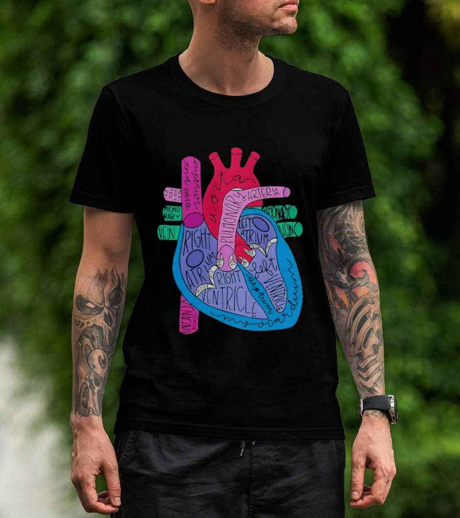 Heart Anatomy Aorta Pulmonary Artery Superior Vena Cava Right Atrium Ventricle Diagram T-Shirt