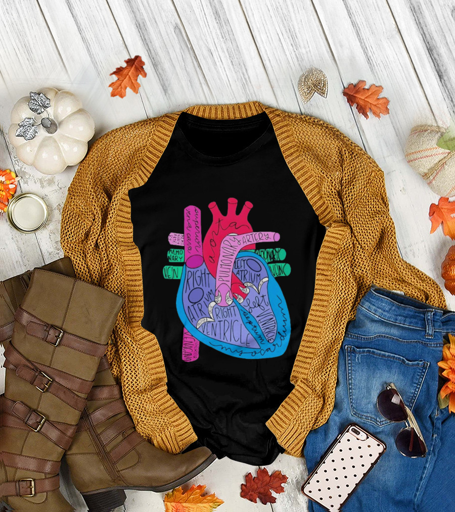 Heart Anatomy Aorta Pulmonary Artery Superior Vena Cava Right Atrium Ventricle Diagram T-Shirt
