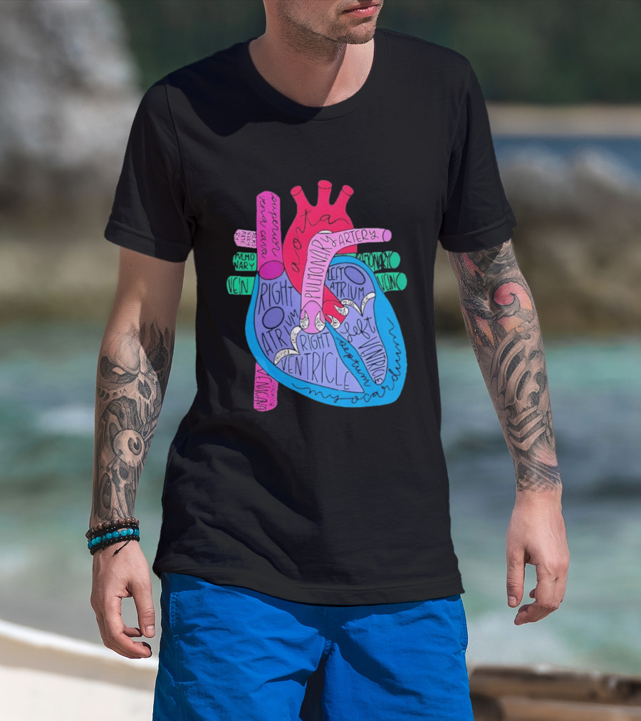 Heart Anatomy Aorta Pulmonary Artery Superior Vena Cava Right Atrium Ventricle Diagram T-Shirt